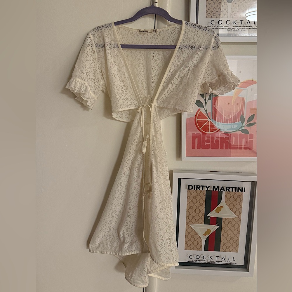 For Love and Lemons Cream Lace Tie-Front Dress